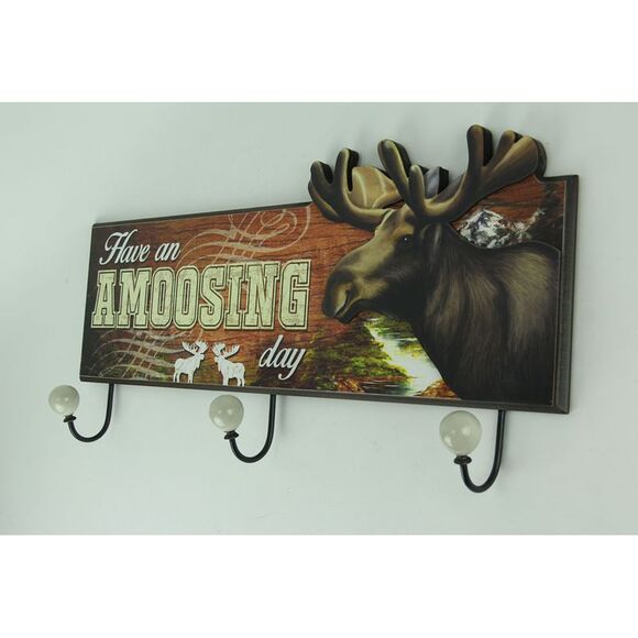 Have An Amoosing Day Rustic Moose Wall Plaque With Hooks - Picture 2 of 6